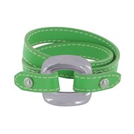 Bracelet Double Tour Cuir et Maille Carrée Argent 925 - Vert
