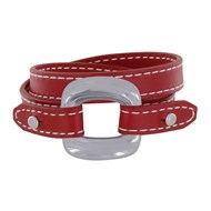 Bracelet Double Tour Cuir et Maille Carrée Argent 925 - Rouge