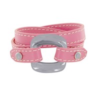 Bracelet Double Tour Cuir et Maille Carrée Argent 925 - Fuchsia