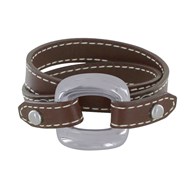 Bracelet Double Tour Cuir et Maille Carrée Argent 925 - Marron foncé