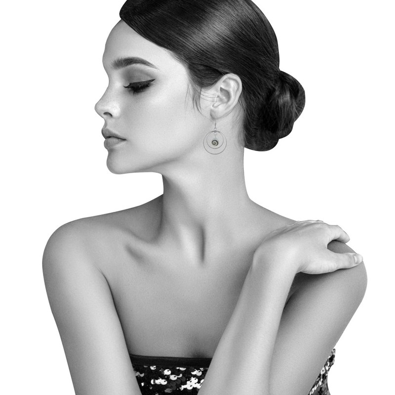 Boucles d'Oreilles Argent 925 Deux Cercles et Oeil de Ste Lucie Rond - vue 4