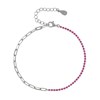 Bracelet Argent Mailles Cheval et Petits Cubes de Strass - Rose - vue V1
