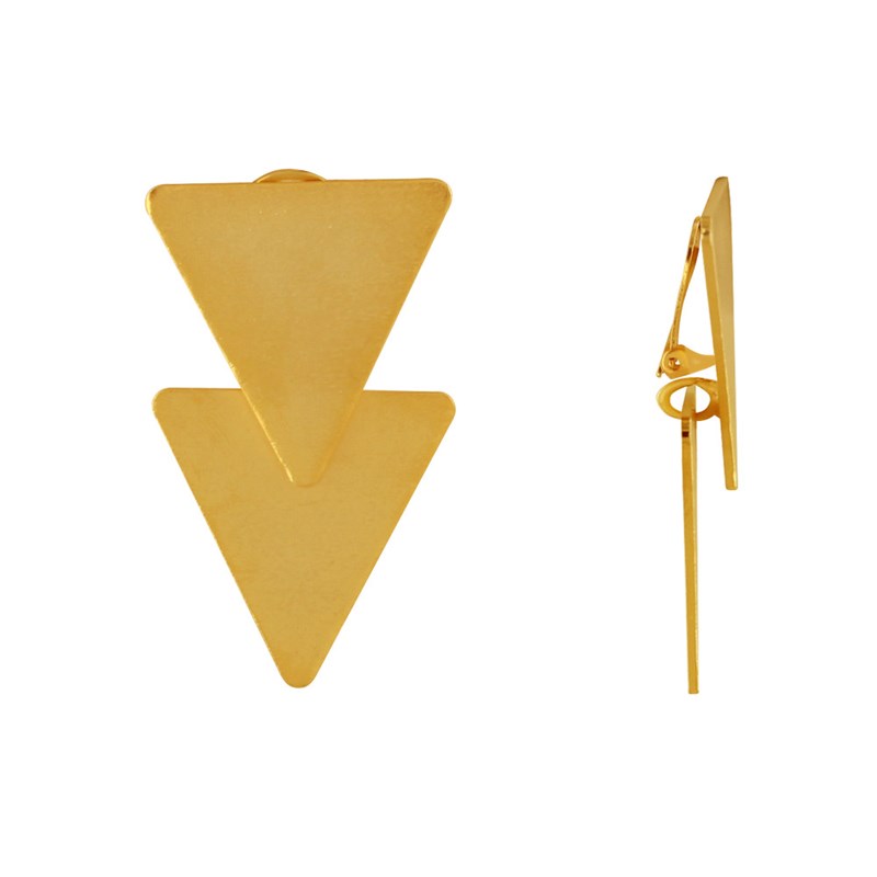 Boucles d'Oreilles Clip Laiton Doré Deux Triangles