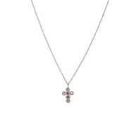 Collier croix zircons multicolores acier