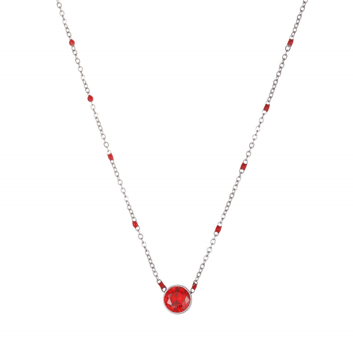 Collier acier Luz zircon rouge