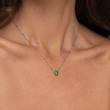 Luz green zircon steel necklace