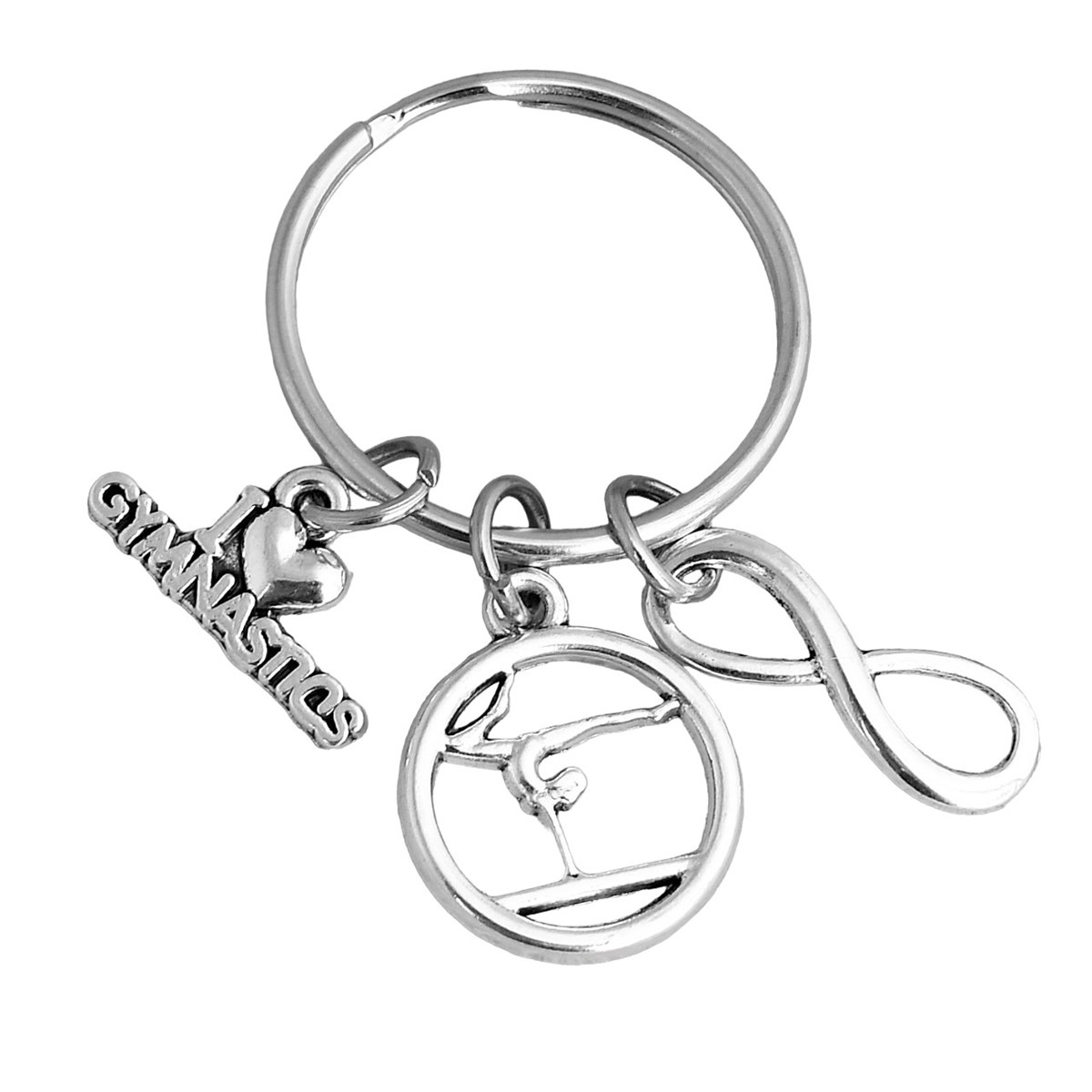 Porte-clés gymnaste femme figure gymnastique artistique infini love argenté