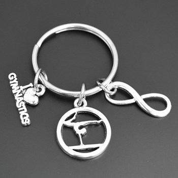 Silver infinity love gymnastics figure key ring for women