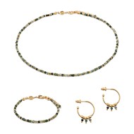 Collier, bracelet et boucles d'oreilles Karia en pierres Agate Mousse