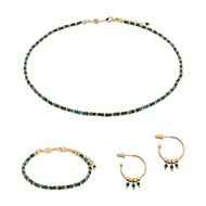 Collier, bracelet et boucles d'oreilles Karia en pierres Malachite