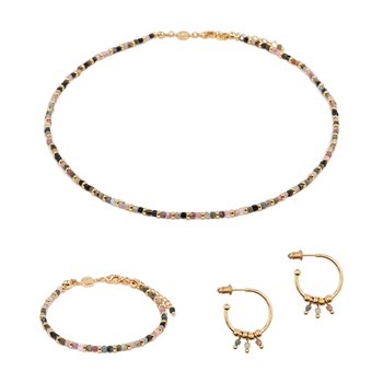 Collier, bracelet et boucles d'oreilles Karia en pierres Tourmaline