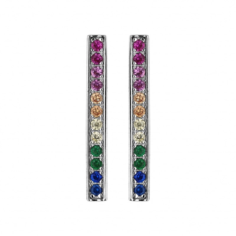 Boucles d'oreilles femme barettes - Argent et oxydes multicolores