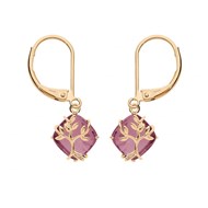 Boucles d'oreilles femme pendante arbre de vie et oxyde violet - Plaqué or