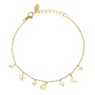 Bracelet Argent Doré étoile Coeur Et Perles Naturelles Blanches