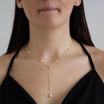 Collier Argent Doré étoile Et Perles Naturelles Blanches Cravate