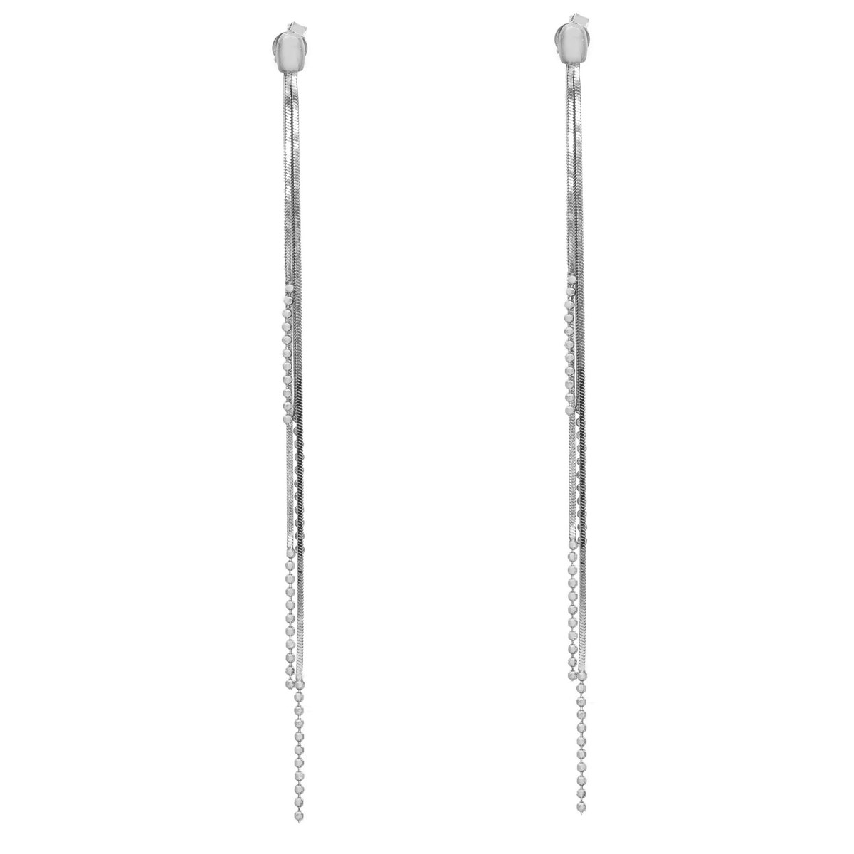 Boucles D Oreilles Argent Rhodié Mailles Serpentine Perles Argent