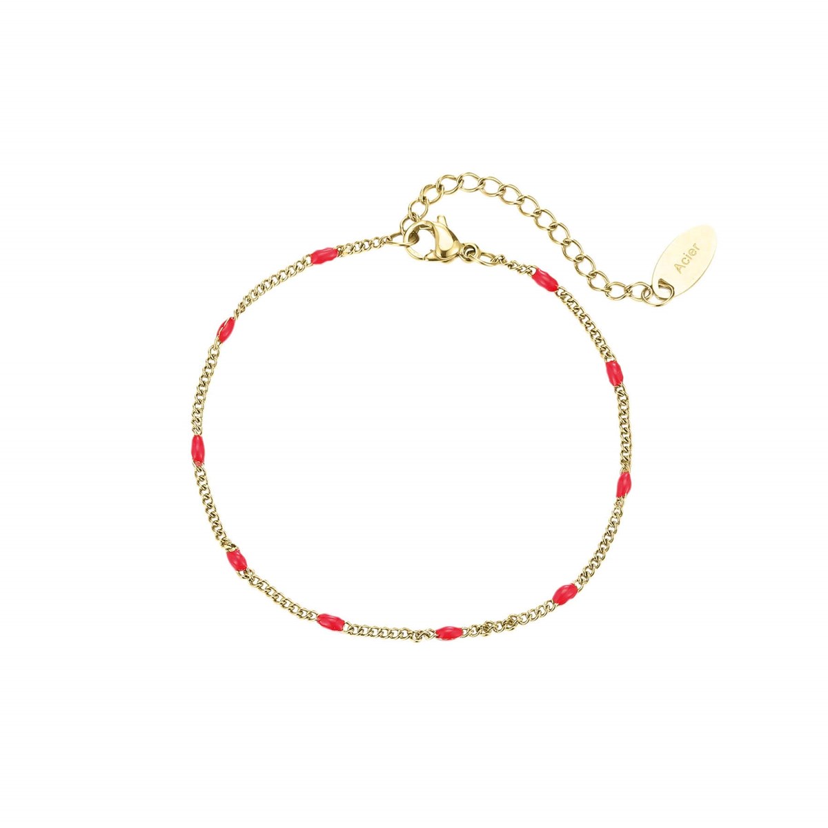 Bracelet Rosaire rouge acier doré or