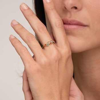 Bague zircons multicolores acier doré or