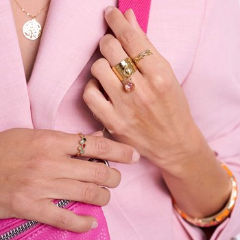 Bague zircons multicolores acier doré or