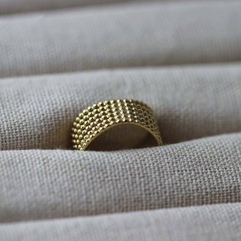 Bague Perles acier doré or