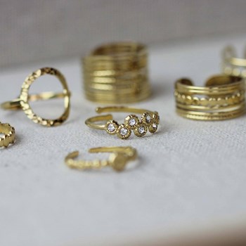 Bague 7 zircons blanc acier doré or