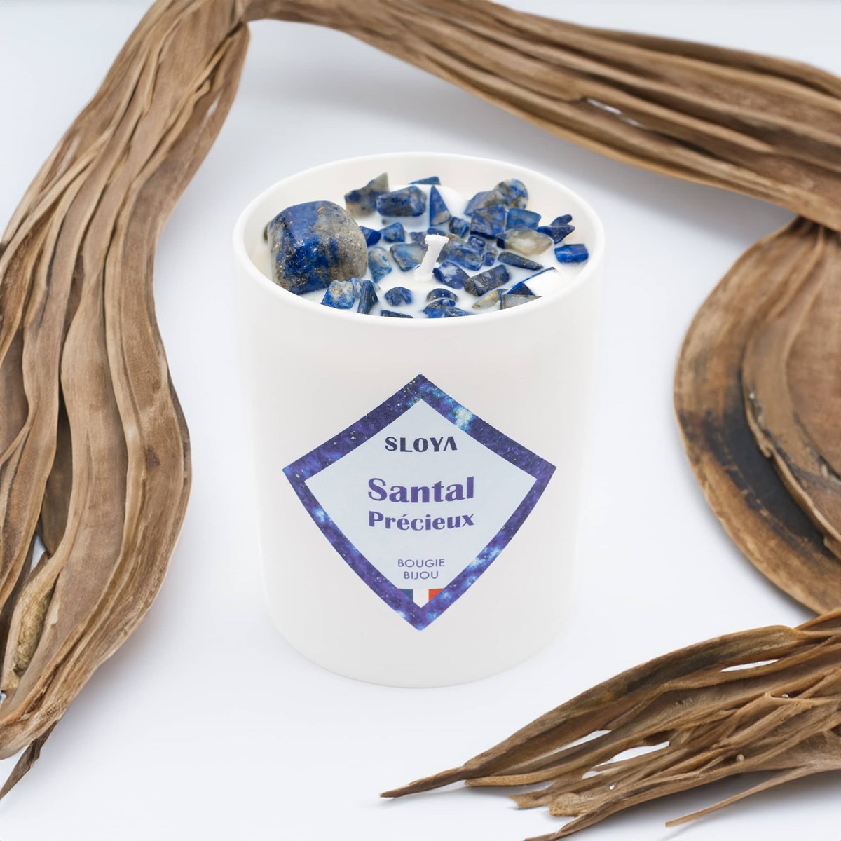 Bougie bijou pierres Lapis-lazuli - parfum Santal Précieux - vue 2
