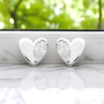 Boucles d'oreilles petit coeur et goutte d'oxyde de zirconium Argent 925 Rhodié