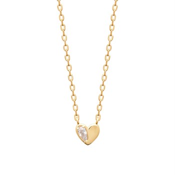 Gold-plated 750 3-micron zirconium oxide drop and heart necklace