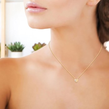 Gold-plated 750 3-micron zirconium oxide drop and heart necklace