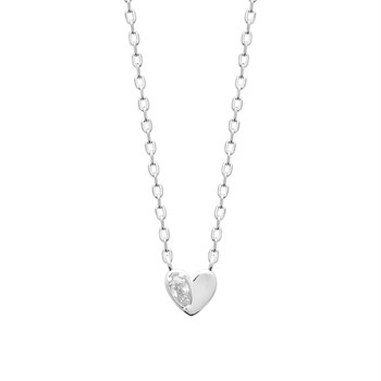 Small heart and zirconium oxide drop necklace 925 Rhodium Silver
