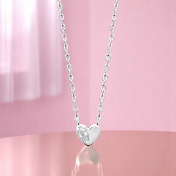 Small heart and zirconium oxide drop necklace 925 Rhodium Silver