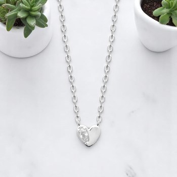 Small heart and zirconium oxide drop necklace 925 Rhodium Silver