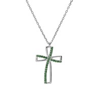 Collier et pendentifs croix en argent et oxydes vert