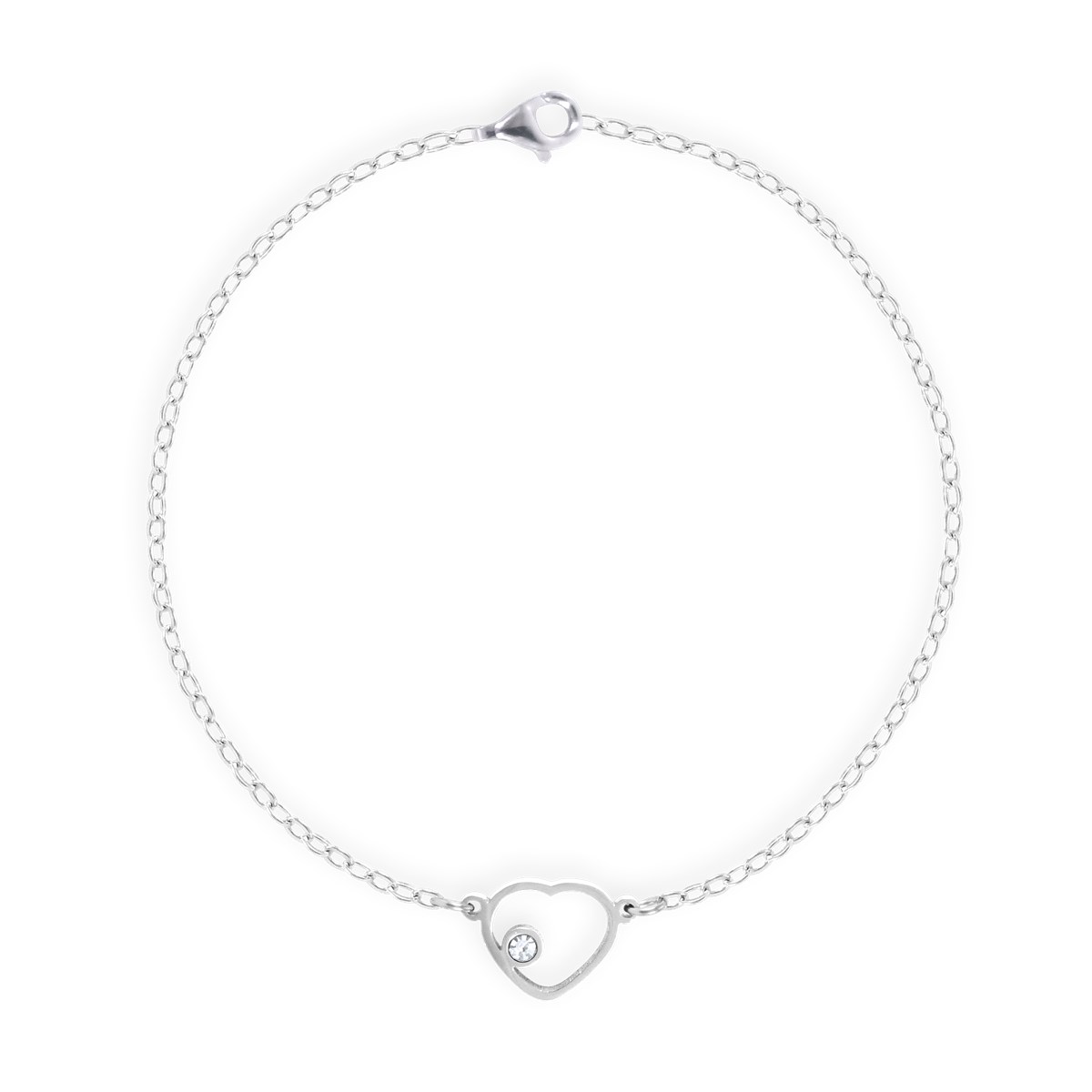 Bracelet coeur en acier argenté avec oxyde de zirconium