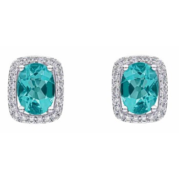 Boucle d'oreille topaze blanche et fluorite bleue sur or blanc.