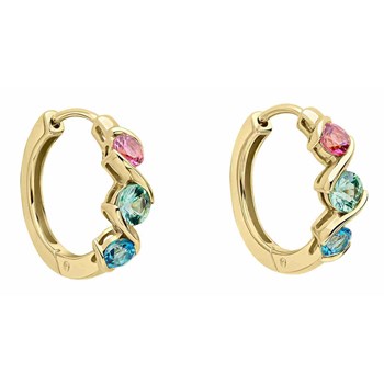 Boucle d'oreille saphir et tourmaline, topaze bleue sur or.