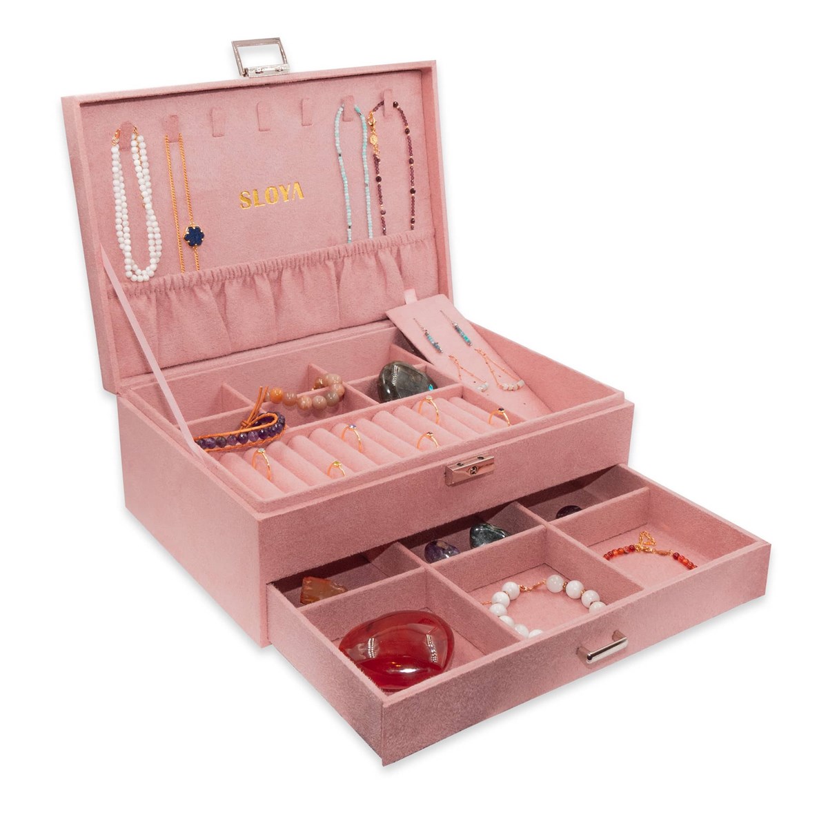 Grande boîte à bijoux velours rose pêche - vue 2