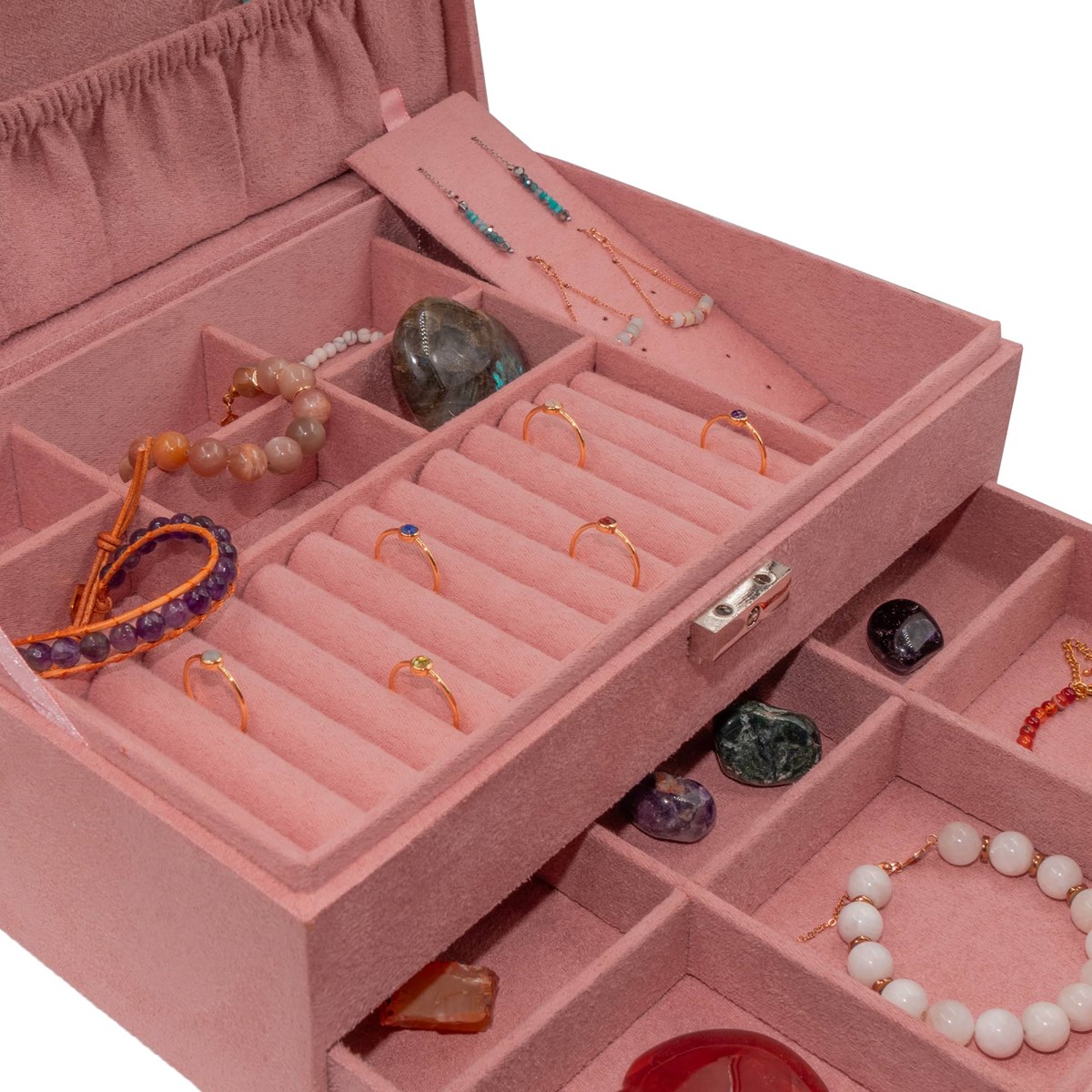 Grande boîte à bijoux velours rose pêche - vue 4