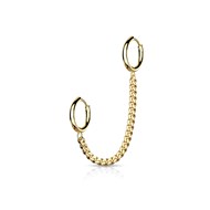 Boucle d'oreille chaîne double créoles en Pvd Gold