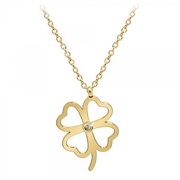 Collier trèfle par SC Bohème orné d'un véritable diamant blanc