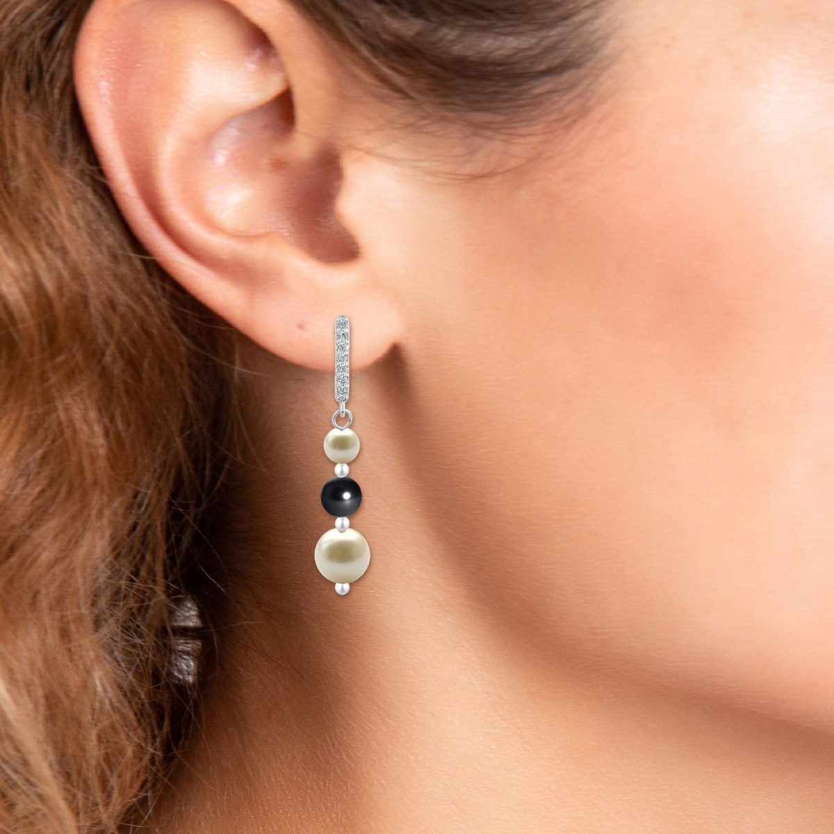 Boucles d'oreilles SC Crystal ornées de Cristaux scintillants et de perles scintillantes - vue 2