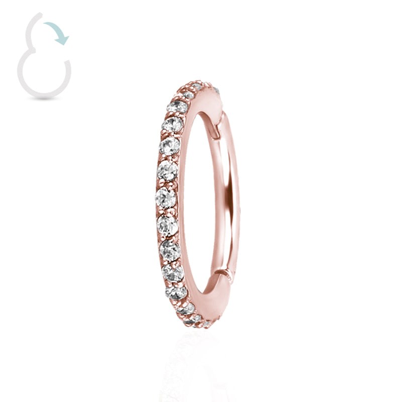 Anneau clicker plaqué or rose et cristaux de Swarovski griffés 10mm