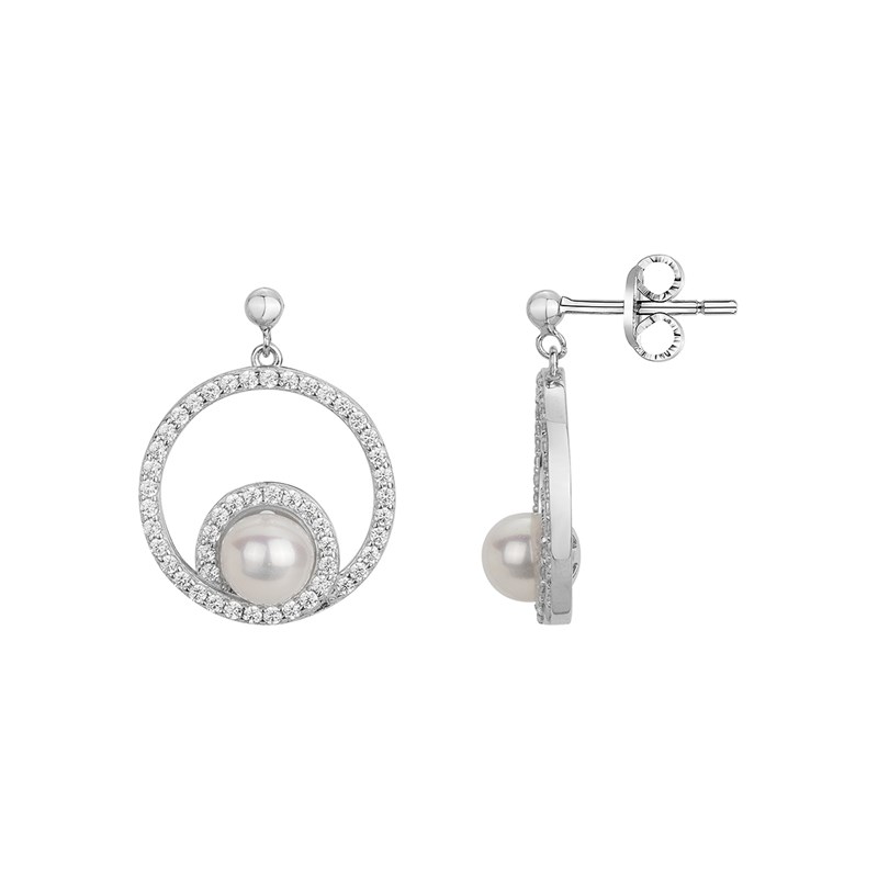 Boucles d'oreilles en Argent avec perle d'eau douce blanc