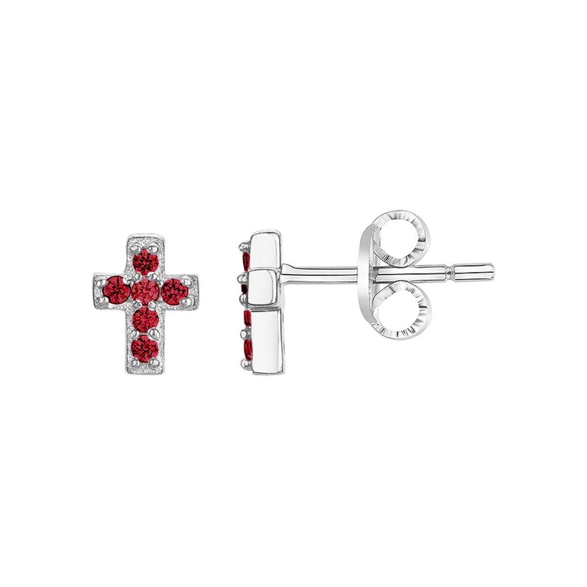 Boucles d'oreilles clous en Argent avec oxyde de zirconium rouge rubis