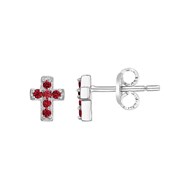 Boucles d'oreilles clous en Argent avec oxyde de zirconium rouge rubis