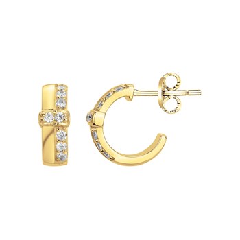 Vergulde halve hoepel oorbellen met wit zirkoniumoxide