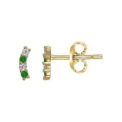 Boucles D'oreilles Clips Plaqué Or Avec Cristaux émeraude - Vintage, Occasion Parfait état
