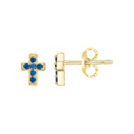 Boucles d'oreilles clous en Plaqué Or avec oxyde de zirconium bleu saphir