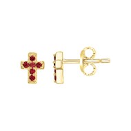 Boucles d'oreilles clous en Plaqué Or avec oxyde de zirconium rouge rubis