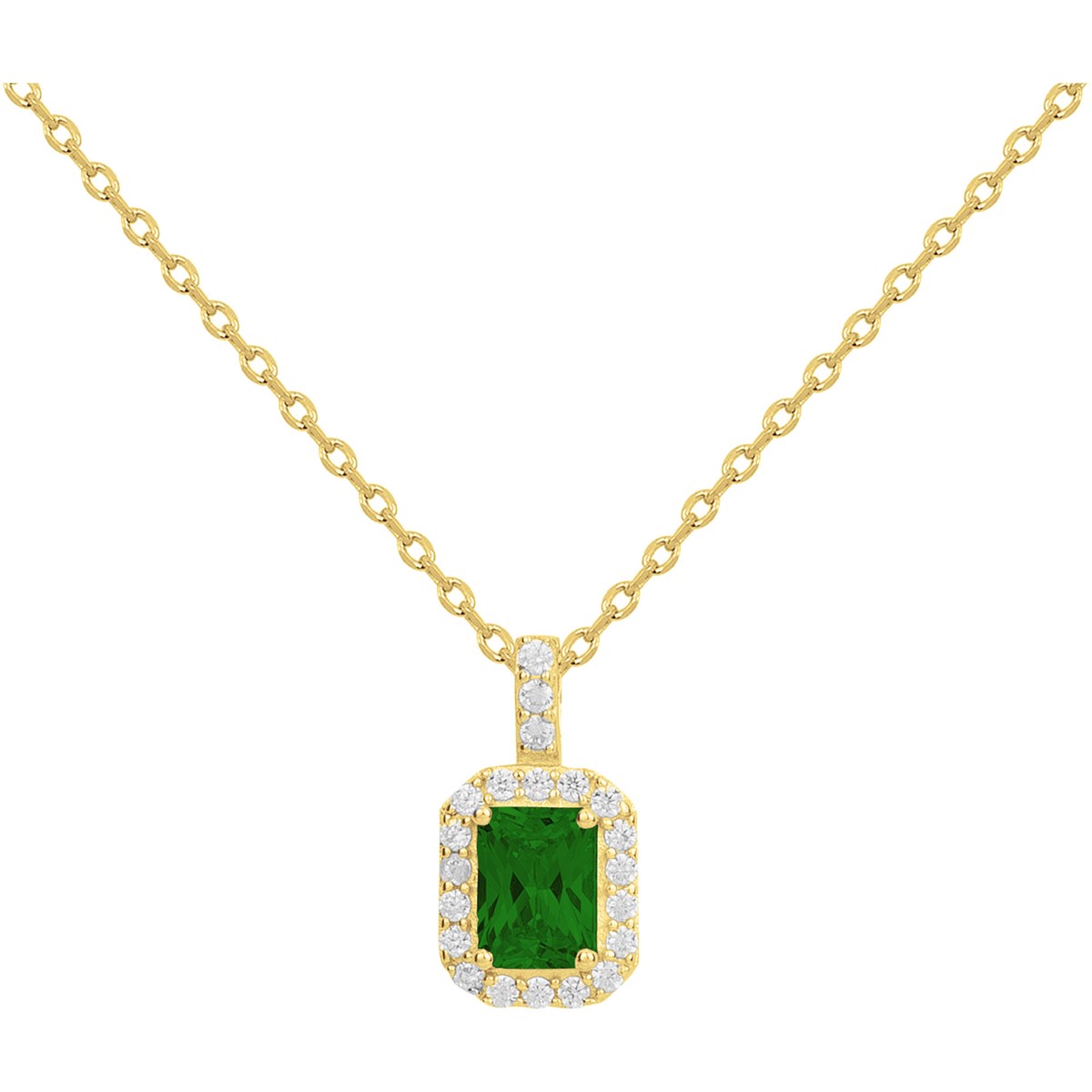 Collier mono-motif en Plaqué Or avec oxyde de zirconium vert emeraude